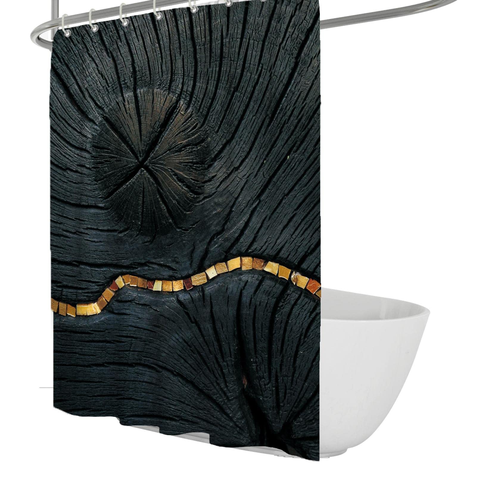 Arte astratta Tende doccia nero venatura del legno impermeabile tessuto doccia Tende dorato moderna casa hotel decorare lavatrice lavabile in lavatrice W200xL200cm