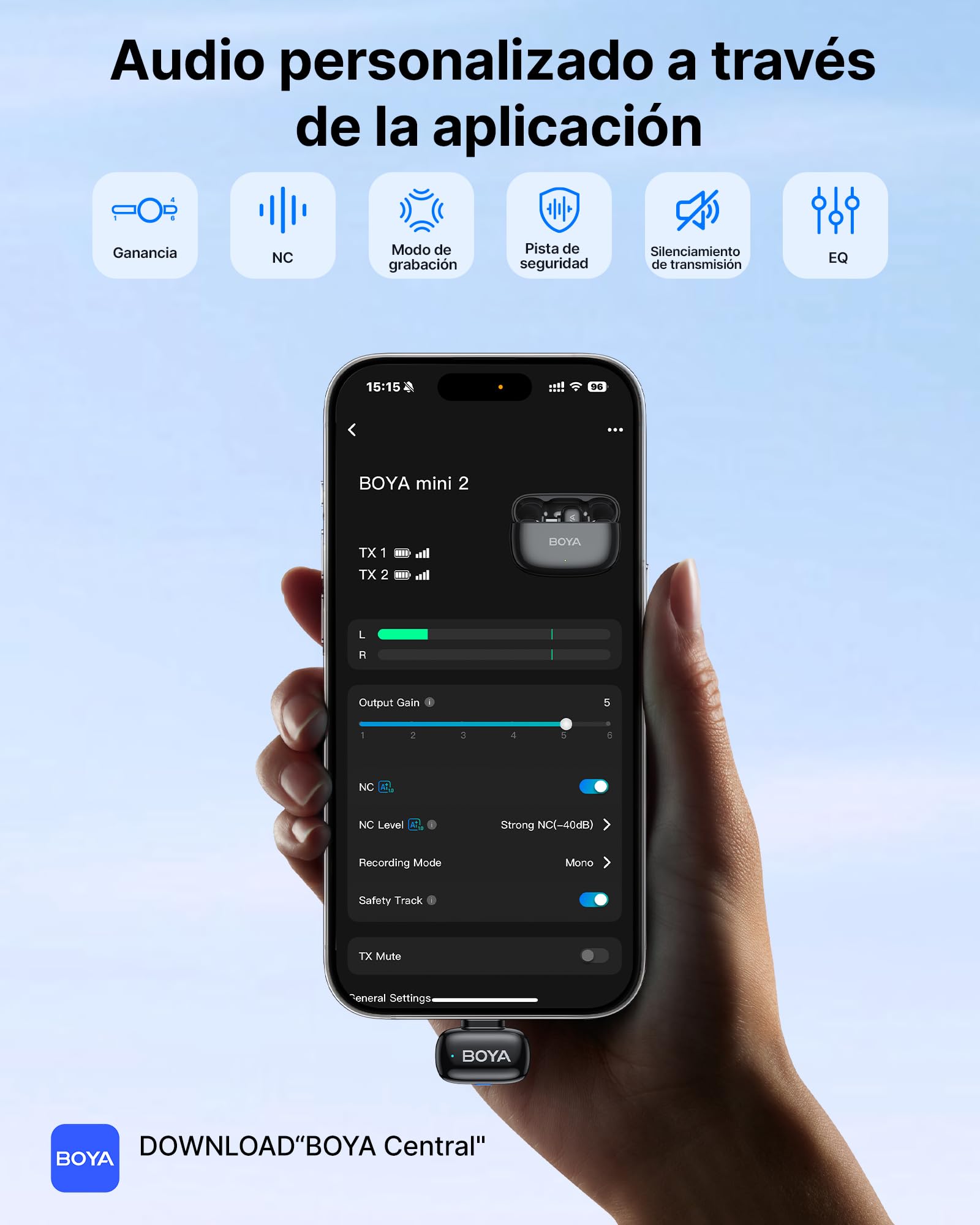 BOYA Mini 2 Microfono Inalambrico (2TX+1 USB-C RX) para iPhone 15/16/17, Microfono Movil Android, 48 kHz/24 bit, 5g Ultraligero, Cancelación de Ruido, 30h, Micrófono Solapa para Streaming, Vlogging