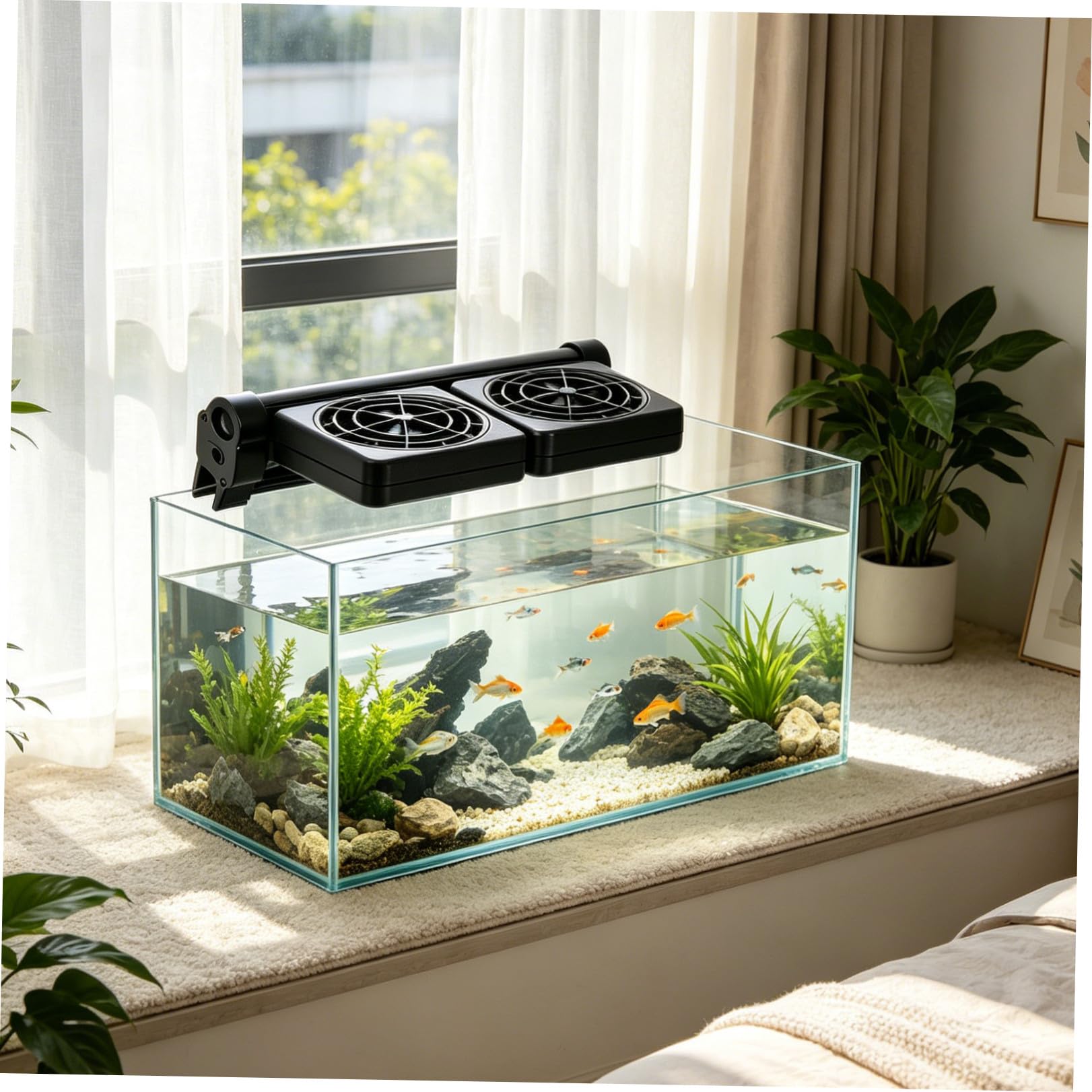 CHILDWEET Ventilador de Enfriamiento para Acuario 2x1, 9 W Abs Negro