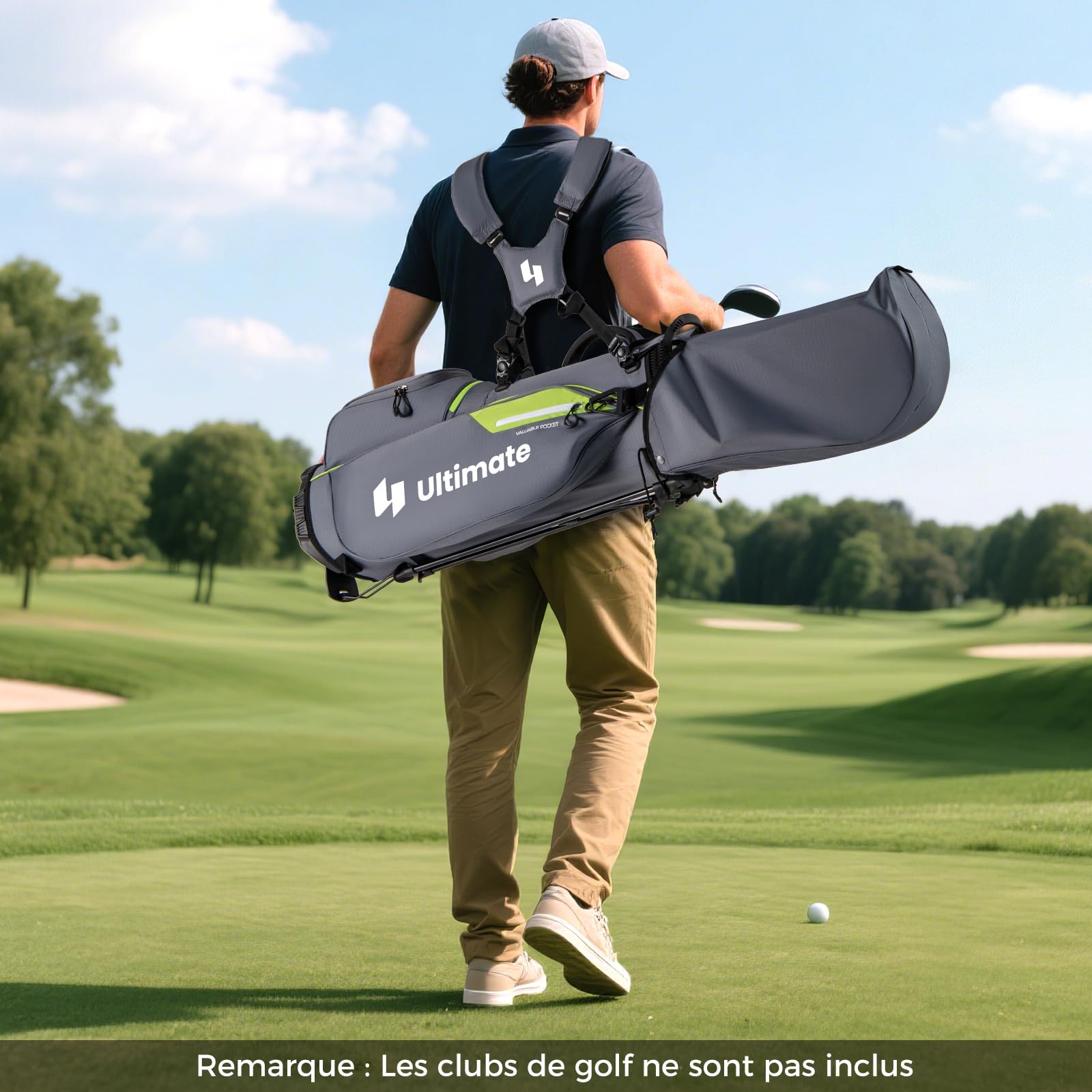 COSTWAY Sac de Golf Léger avec 8 Compartiments Supérieurs et 5 Poches Zippées, Sac de Club de Golf Portable avec Bandoulière Réglable Housse de Pluie et Porte-Parapluie pour Femmes/Hommes