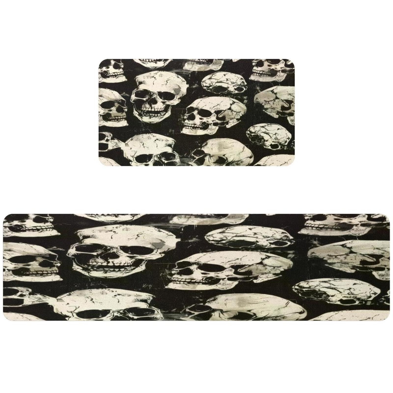 Alfombrillas de cocina VAPOKF con calaveras: juego de 2 alfombras antideslizantes para pasillo