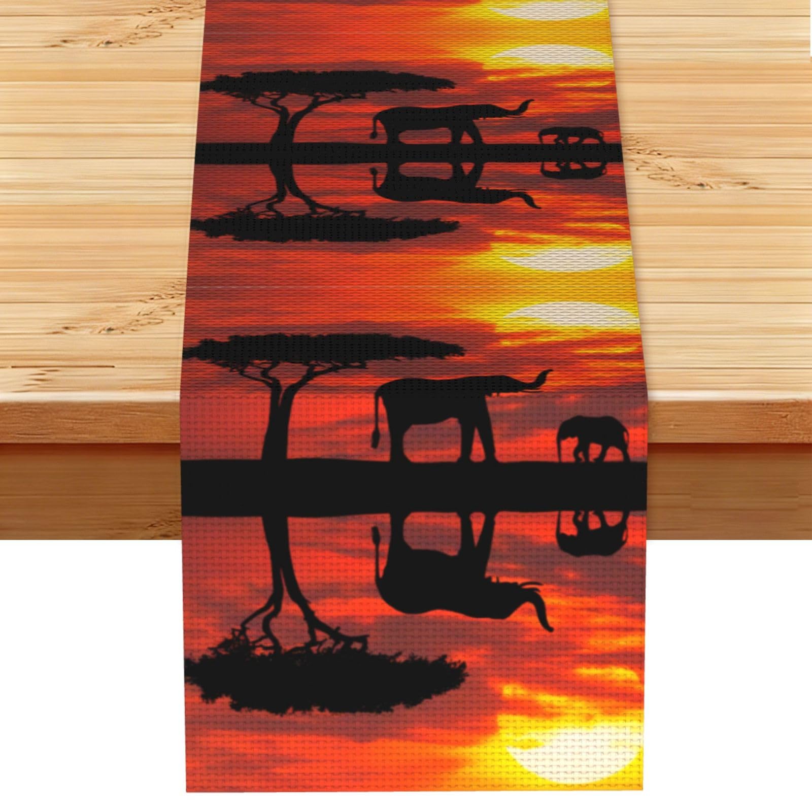 Elephant Sunset Linen Feel Table Runner Wedding Party Home Decoration