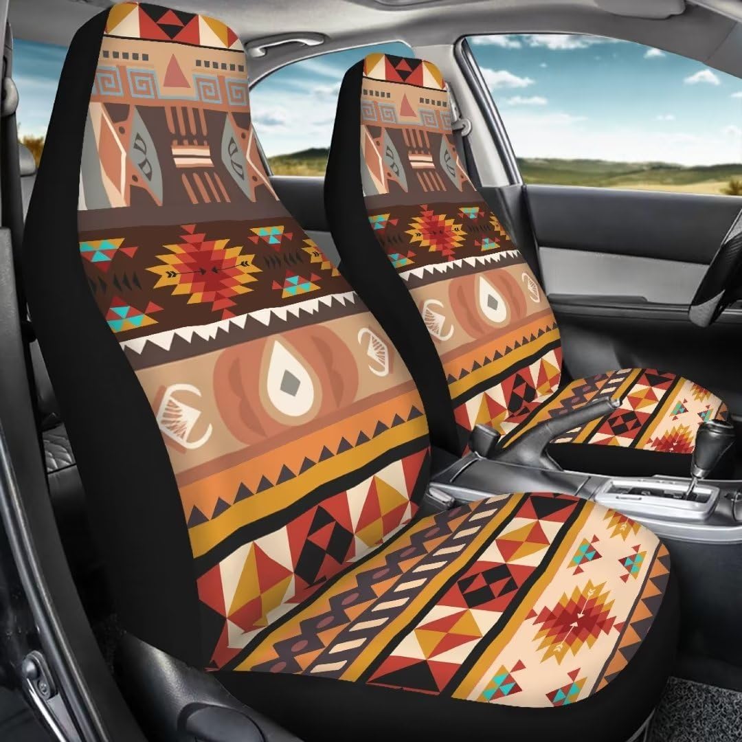 Horeset Aztec Tribal Geometric Car Seat Cover,2 PCS Universal Soft Front Seat Protection All Inclusive Vehicle Accessories Interior for Men Wowmen
