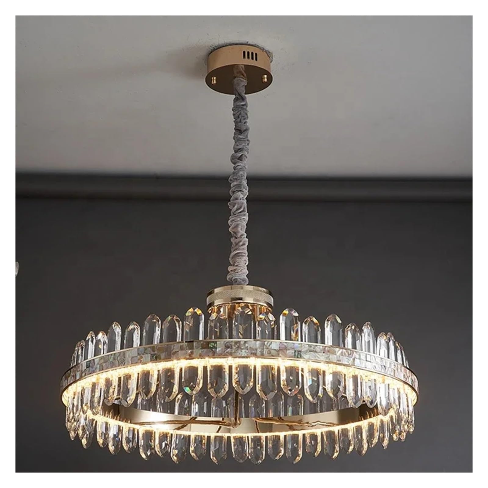 KLXSIVU Modern Crystal Chandelier Lighting Gold Round Long Suspension Lamp for Living Room Dining Home Decoration LED Chandeliers