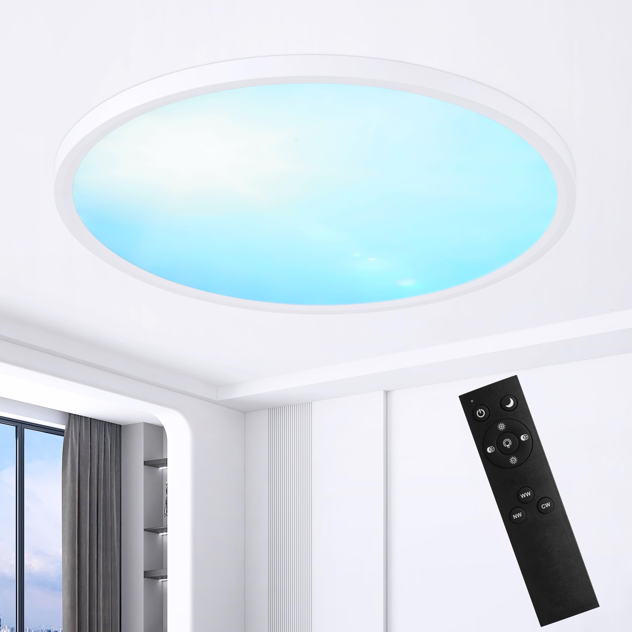 MOONSEA LED Deckenleuchte Flach, Deckenlampe LED Runde für Schlafzimmer Kinderzimmer Wohnzimmer Küche Flur Balkon