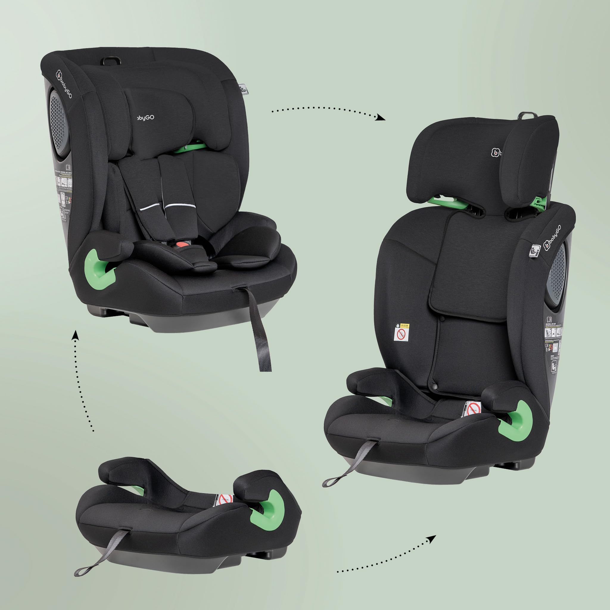 babyGO Lumo Kindersitz nach neuer I-Size Norm - Kindersitz/Autositz für Kinder (76-150 cm) Schwarz
