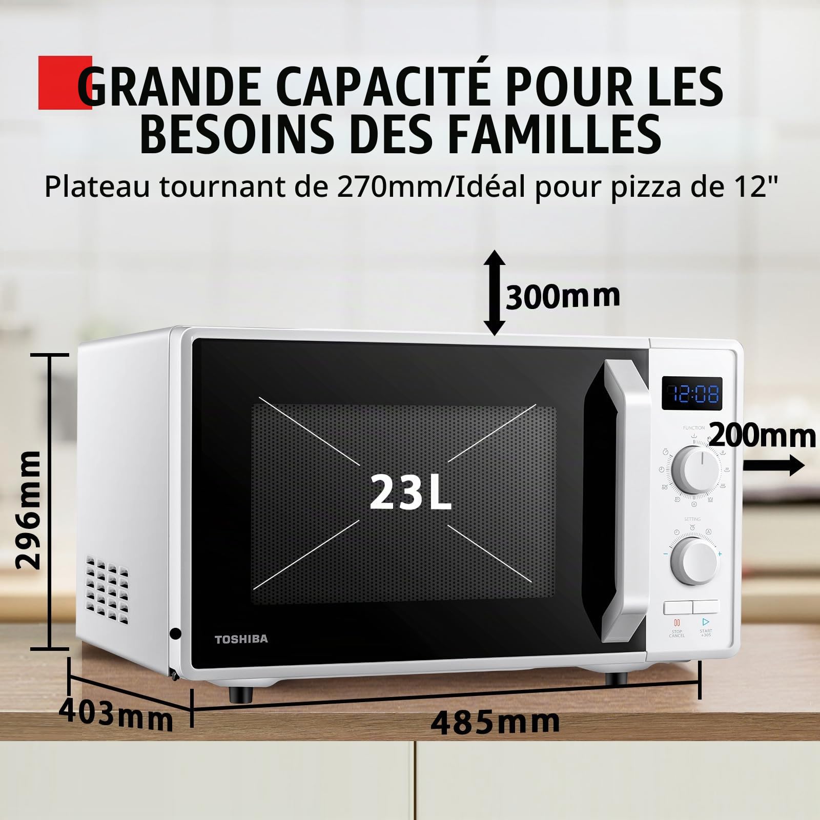 Toshiba MW2-AG23P(WH) 3-en-1 Four à micro-ondes avec gril 1050 W et cuisson combinée, 23 L, plaque tournante avec mémoire de position, minuteur, lumières LED intégrées, 900 W, blanc