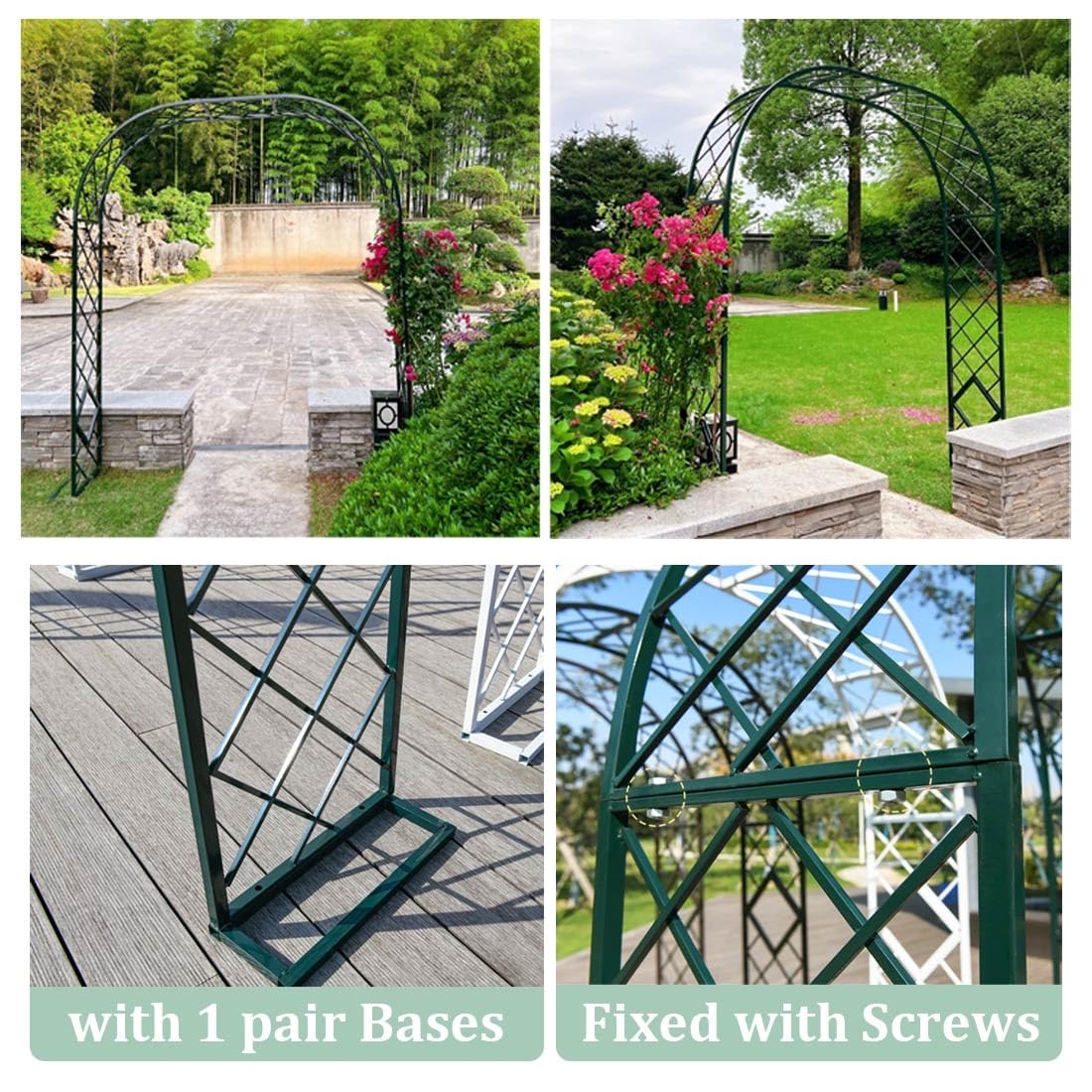 Metalowa altana ogrodowa do pnących róż i roślin, pergola łukowa na podwórko, trawnik, patio, stylowa czarna altana ogrodowa (szer. 3,0 x wys. 2,0 m)