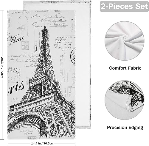 Miniatura 2 de Kigai Paris - Juego de 2 toallas de baño de la torre Eiffel, altamente absorbentes, toallas de mano suaves, 2 paños de lavado, toalla para la punta
