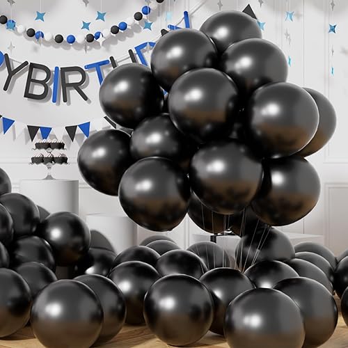 AULE Globos metálicos negros de 12 pulgadas, 50 globos de látex negros, helio cromado, globo grueso brillante, decoración perfecta para fiesta de
