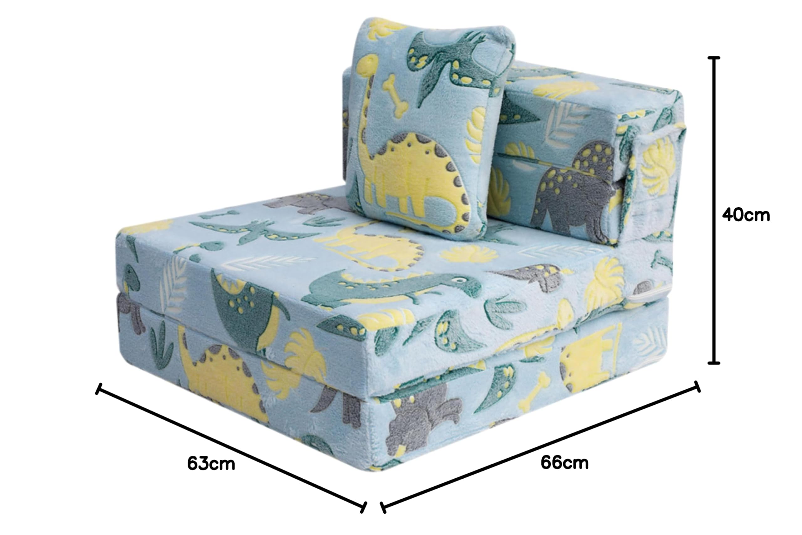 MeMoreCool Spielsofa für Kinder ab 3 Jahren – Faltbare Kindercouch, Blau Dinosaurier Design, Modulares Spielmöbel für Spielzimmer & Leseecke, Inklusive Kissen, Waschbar