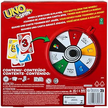 Mattel Games UNO Spin Card Game, Ages 7+, 2-10 Players | Classic Play with Randomized Spinner, Challenges & Special Rules for Kids, Teens & Family Game Night, JGR00