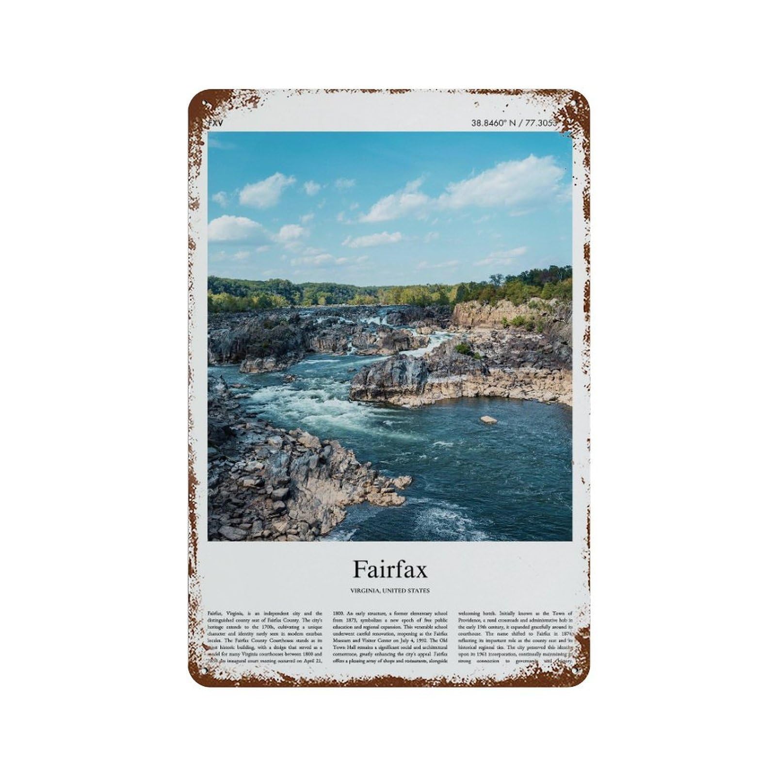 xiaoxiaoshen Fairfax Virginia, United States, USA City Scenery Wall Decor Art Metal Tin Poster Modern Home Decor Art Home Bar Shop Decorations Vintage Sign 30x20cm
