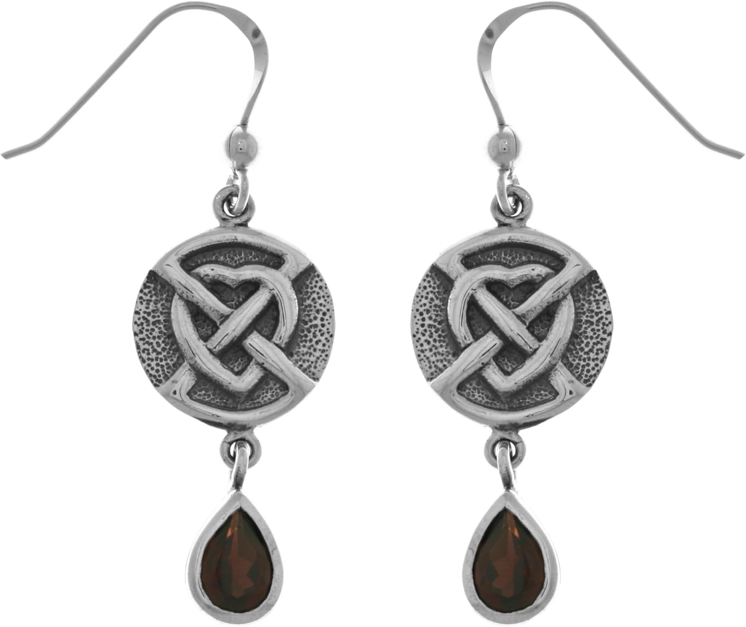 Jewelry Trends Celtic Heart Sterling Silver Dangle Earrings Garnet Teardrops