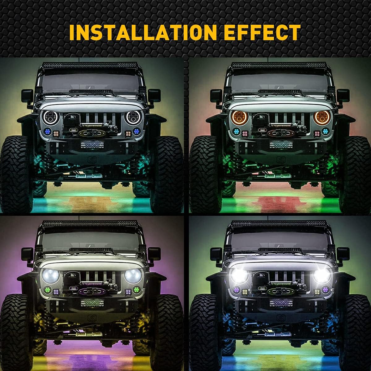 JHLion Jeep wrangler headlight, Dot Approved Hi/Lo Beam with White DRL/Amber Turn Signal Angel Eyes Compatible with 2007-2017 Jeep Wrangler 7 Inch Halo headlights JK JKU LJ TJ CJ -1 Pair (Black)