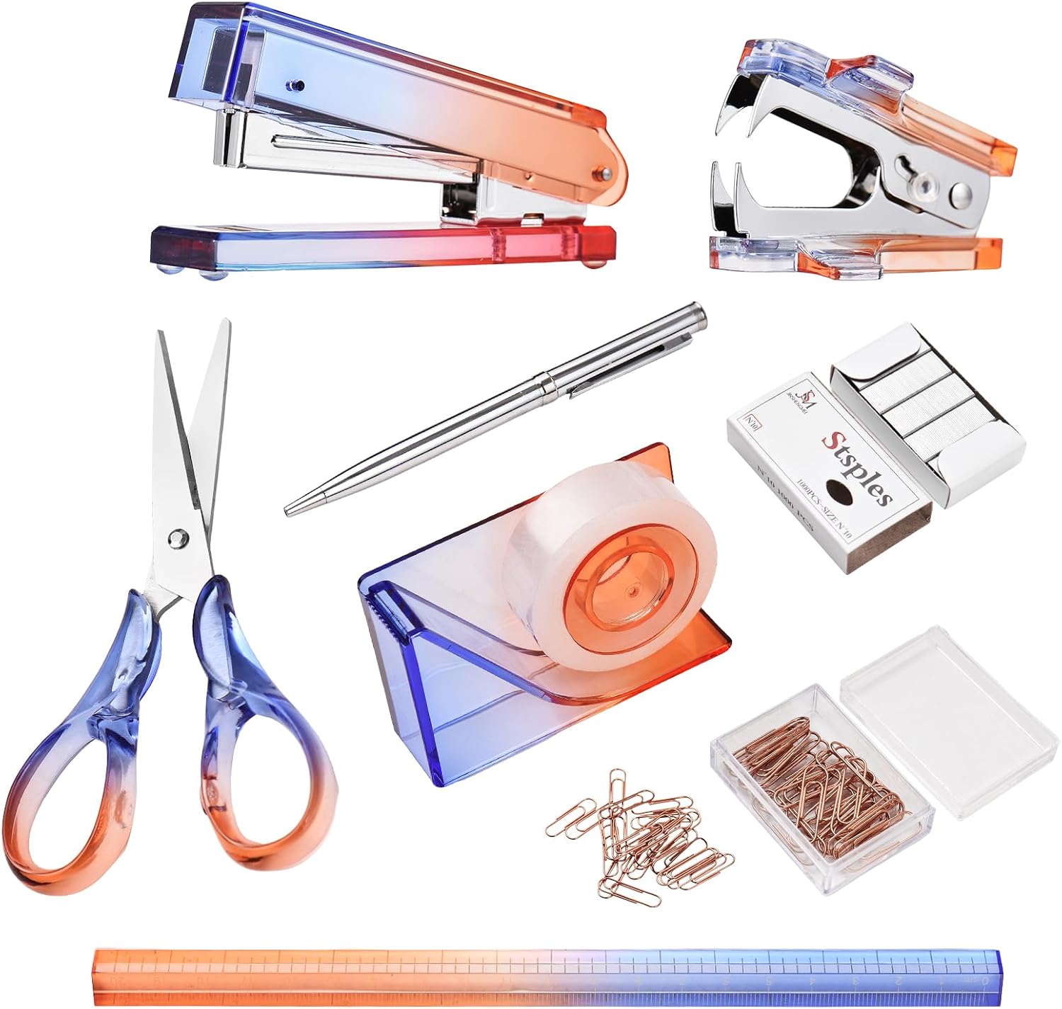 RUSUO 8PCS Office Supplies Stationery Acrylic Desktop Stapler Tape