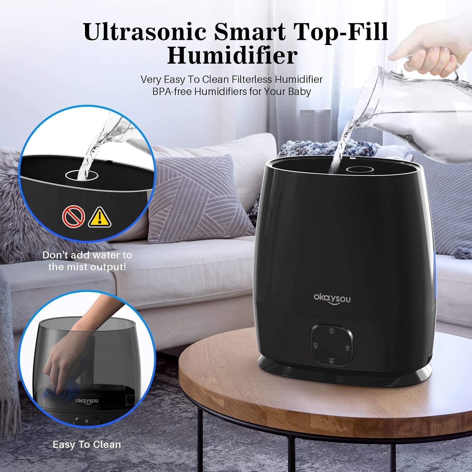 Person pouring water into the top-fill humidifier