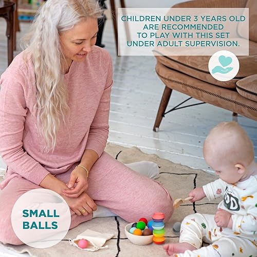 Miniatura 5 de Ulanik Bolas en platos Montessori Juguetes Montessori para niños de 1 año en adelante, juego de madera a juego para aprender clasificación de