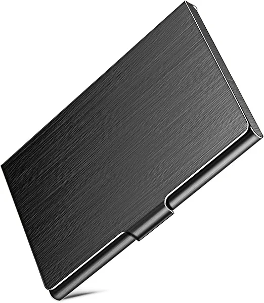 DMFLY Slim Business Card Case for Men & Women, Pocket Metal Case, Professional Stainless Steel Business Card Holders, Purse Name Card Holder, Buckle Style Shut, Black