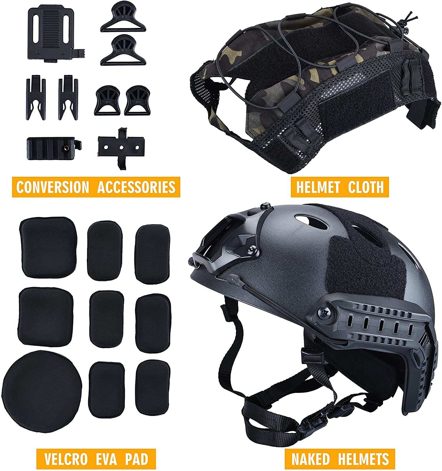 Casque De Paintball PJ pour Pistolet A Air Tactique avec Housse De Casque, avec Rail latéral Et Support NVG, Utilisé pour Les Sports De Plein Air, la Chasse Et l'équipement De Protection pour Le Tir