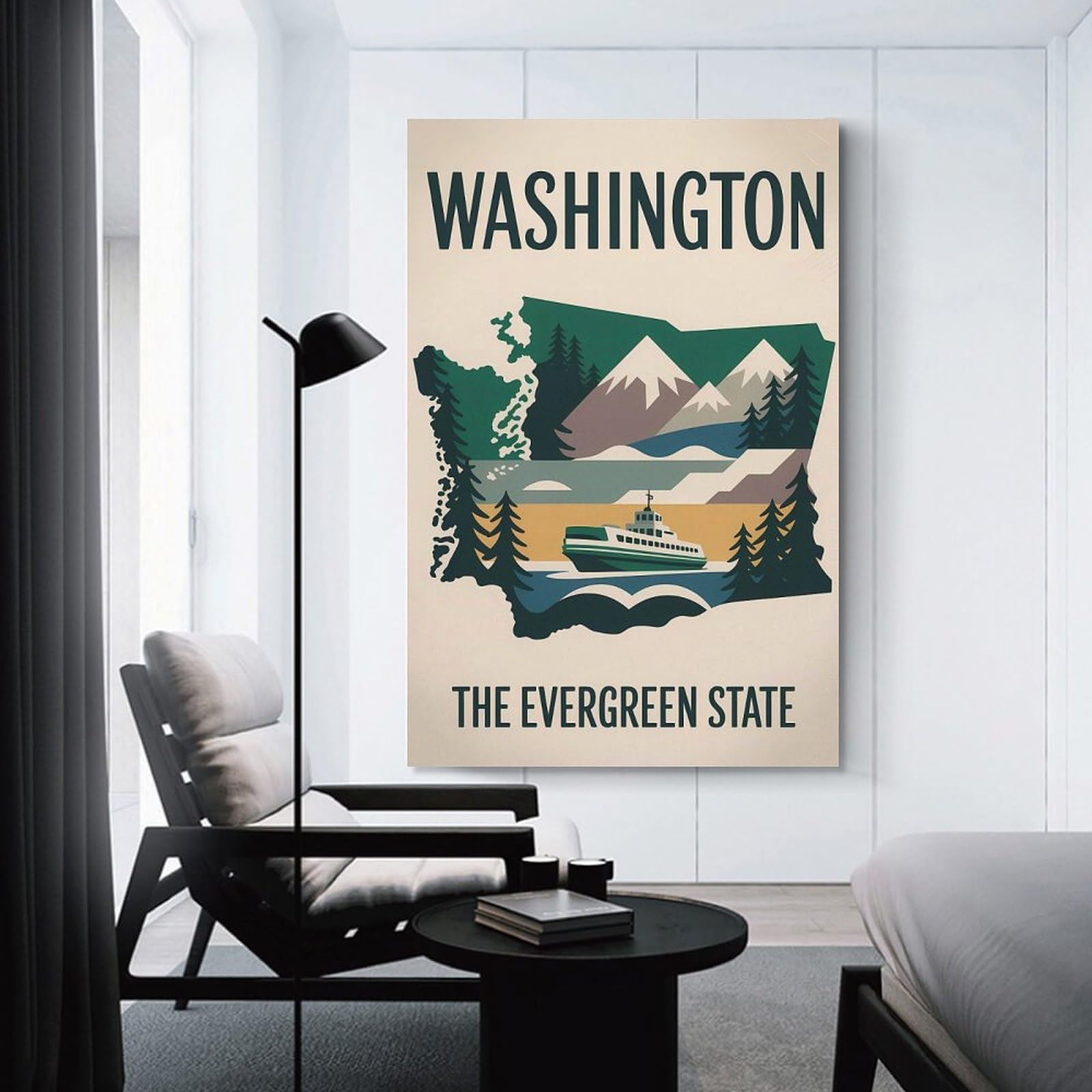 Junmoney Room Decor Wall Art Washington State Travel, 20x30inch(50x75cm), for Wall Displays, Bedrooms Or Room Updates, A Versatile Canvas Print for Layering