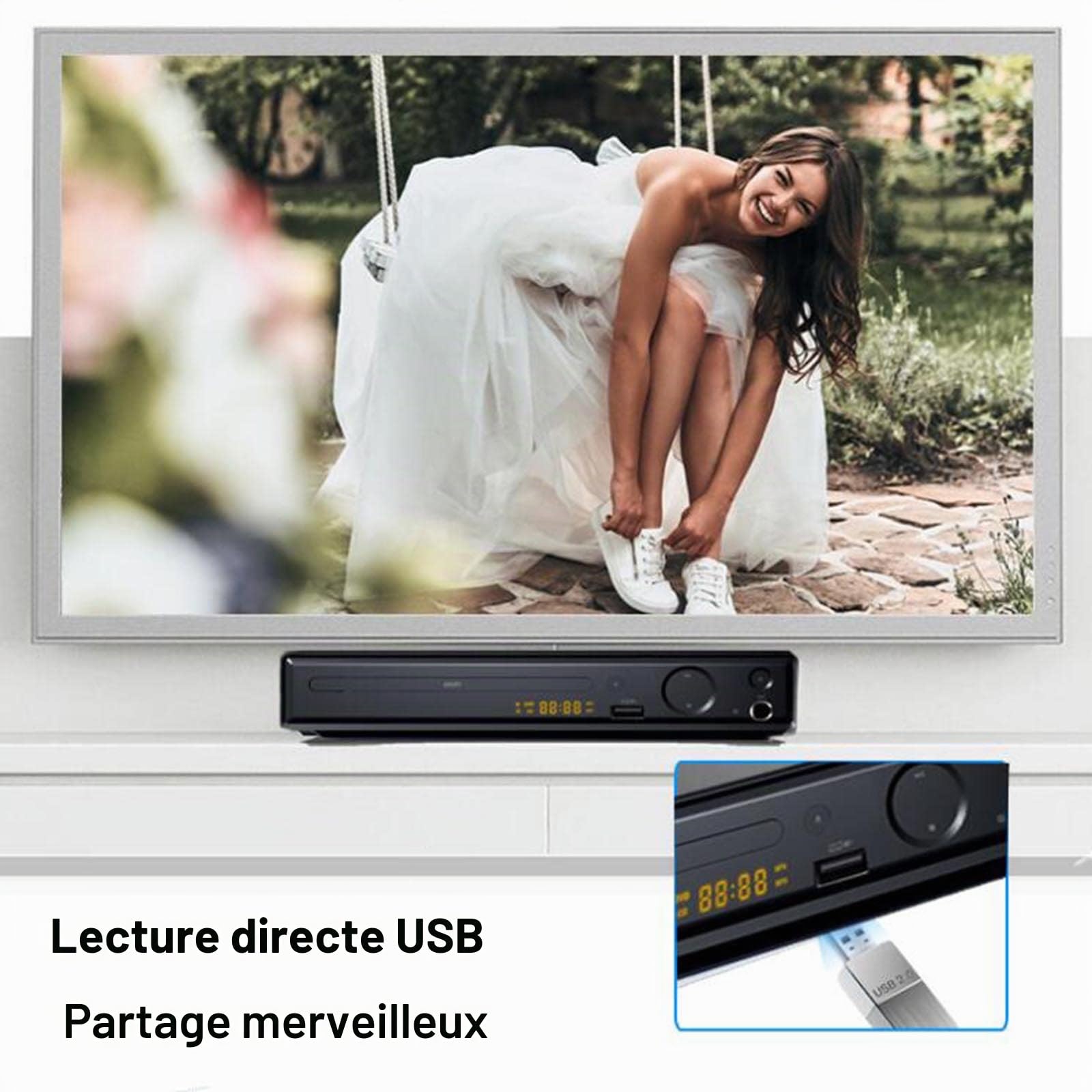 Lecteur DVD de Protection des Yeux Blu-Ray 4K, Lecture HDMI Home VCD HD, avec Prise USB/Mémoire de Mise Hors Tension
