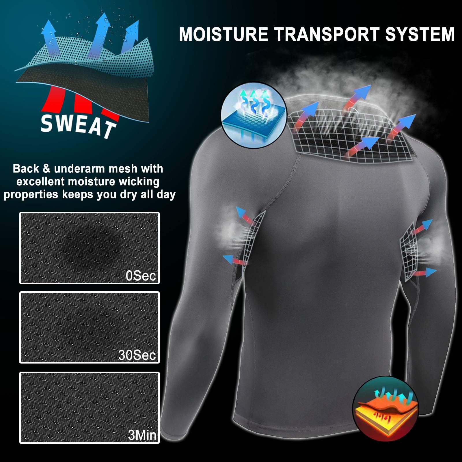 AMZSPORT Camicia a Compressione da Uomo, Maglietta a Maniche Lunghe Cool Dry Layer Fitness Top