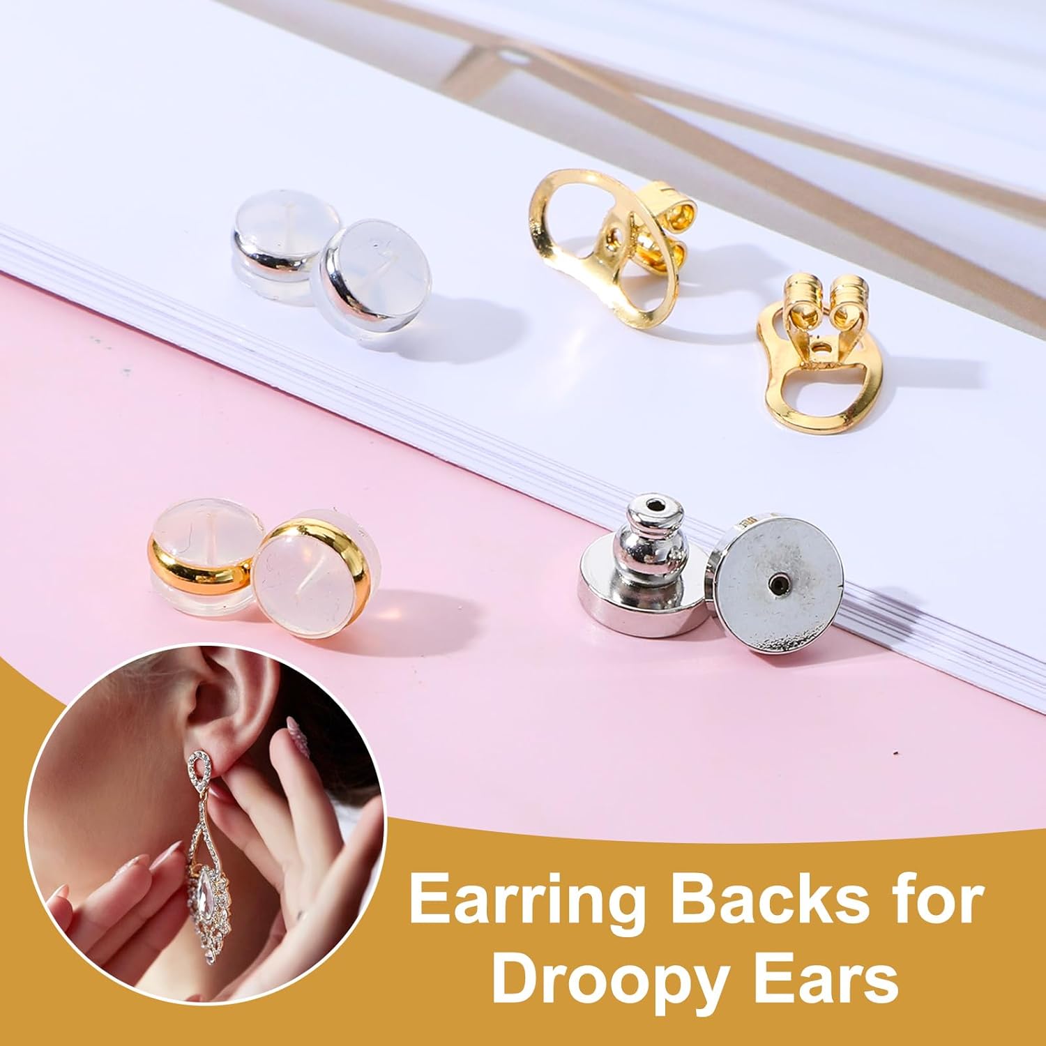Sibba 12Pcs Earring Backs for Droopy Ears, Earring Lifters Backs Secure Locking Earrings Clutches for Studs, Heavy Earrings, Hypoallergenics Supports - Image 3