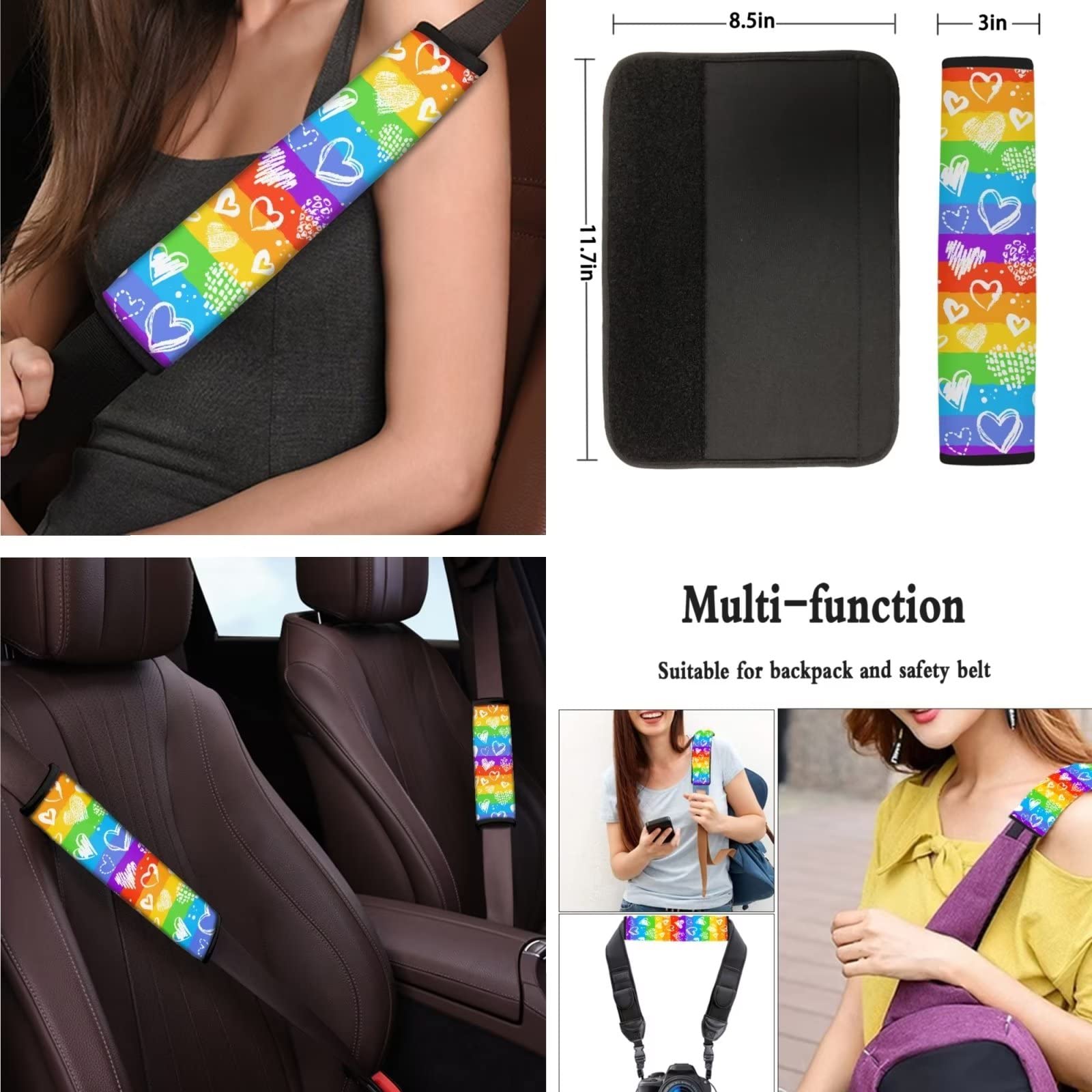Dolyues Rainbow Heart Love Accessori per auto, SUV, camion, berlina, coprisedile/coprivolante/coprivolante/coprivolante/coprivolante/coprivolante 7 pezzi decorazione auto