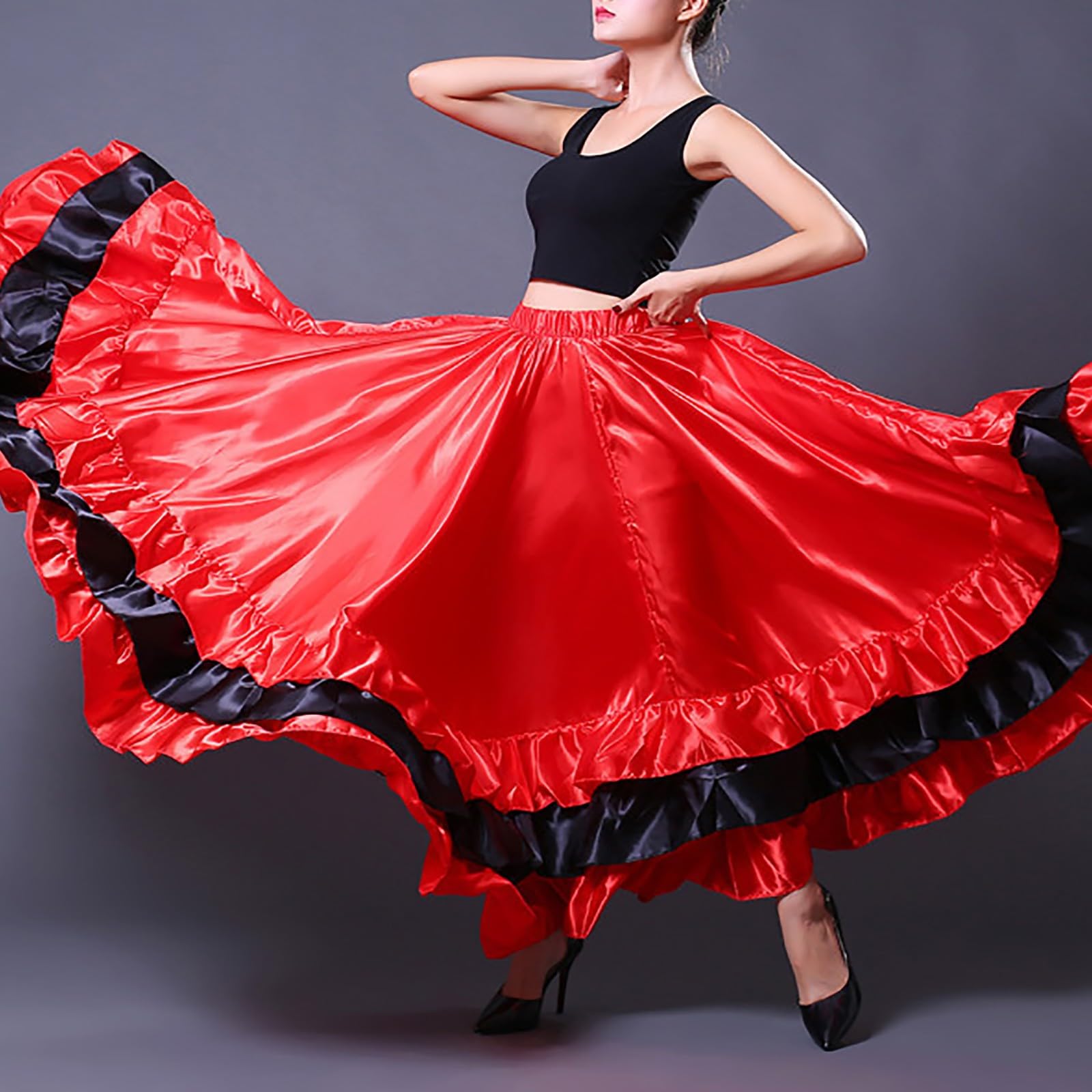 Donna Gonna da Danza del Ventre Gonna Lunga e Ampia Grande Altalena Gonna Lunga da Danza del Spagnola Rosso Maxi Gonna Costume da Festival Gonne Danza Classica Tango Moderno da Ballo