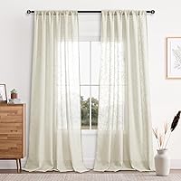 Vista 9 de DWCN Cortinas transparentes de lino sintético blanco, con bolsillo para barra, cortinas de gasa semi texturizada, para dormitorio, sala de estar