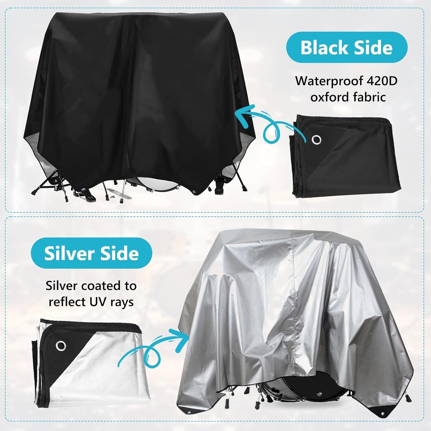 Drum Set Dust Cover Waterproof Dustproof Protective Cover Suitable for Most Drum Frames with Weighted Angles and Sewing Rings High Density Oxford Cloth 98" L x 78" W Black