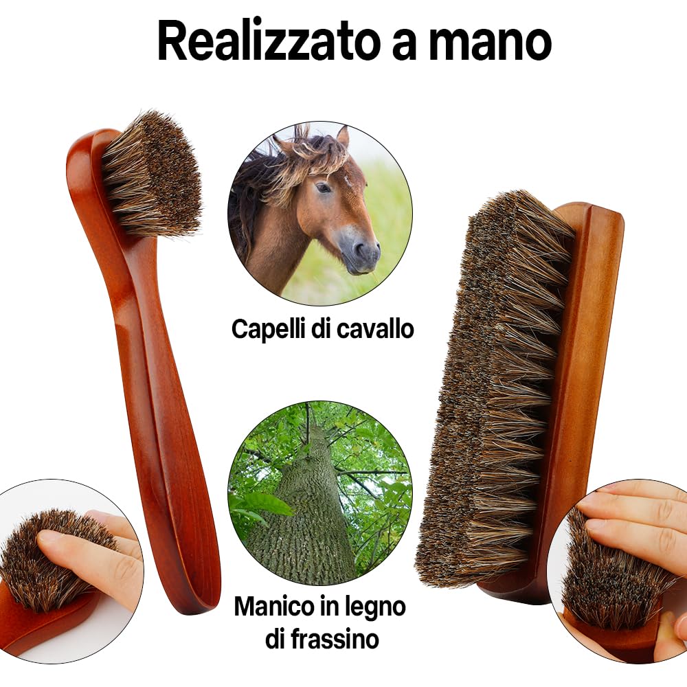 Spazzola Per Scarpe In Crine Di Cavallo - 2 Pezzi Per Pulizia Scarpe Pelle E Scamosciata | Kit Manutenzione - Foto 5