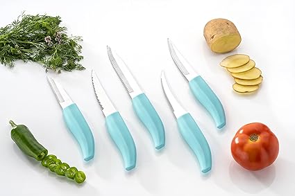 Amiraj Kitchen Knife Set 5 Piece, Stainless Steel Kitchen Knife Set, Knife Set for Kitchen - Sky Blue