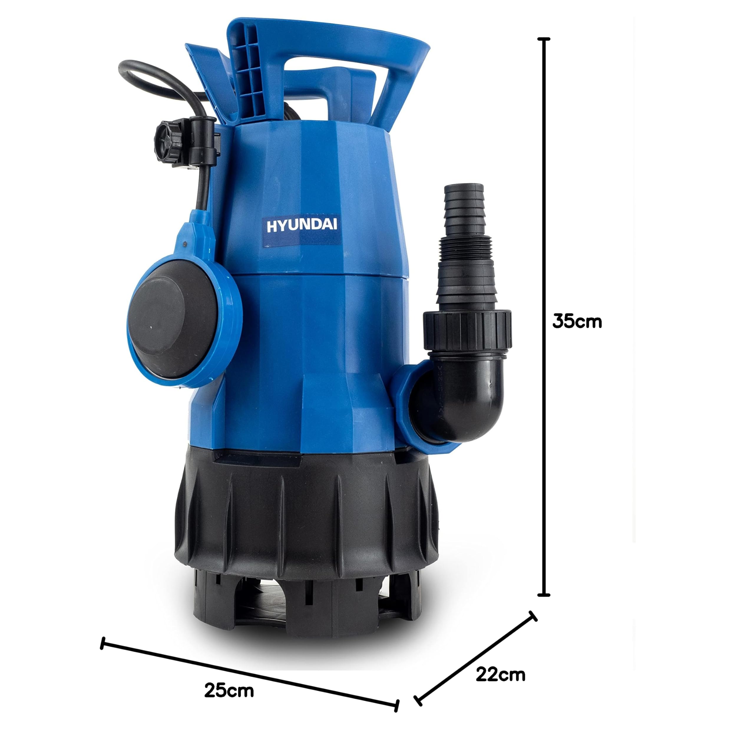 Hyundai Pompe à eau submersible 550 W, débit maximal de 10 500 l/h, 175 l/min, propre, pompe de vidange d'eau sale, levage de 7 m, portable avec interrupteur à flotteur automatique,