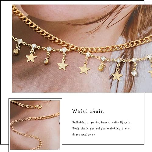 Miniatura 3 de Florry Cadena de vientre con diamantes de imitación, cadena de cintura de lentejuelas, cadena de joyería para el cuerpo, cadena de playa para el