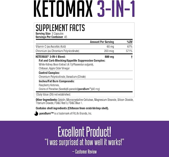 NDS Nutrition Keto-Max Advanced 3-in-1 - Keto Pills for Fat Loss Support Carb Blocker Appetite Suppressant - White Kidney Bean, Chitosan, Raspberry Ketones, and Vanadium (90 Capsules)