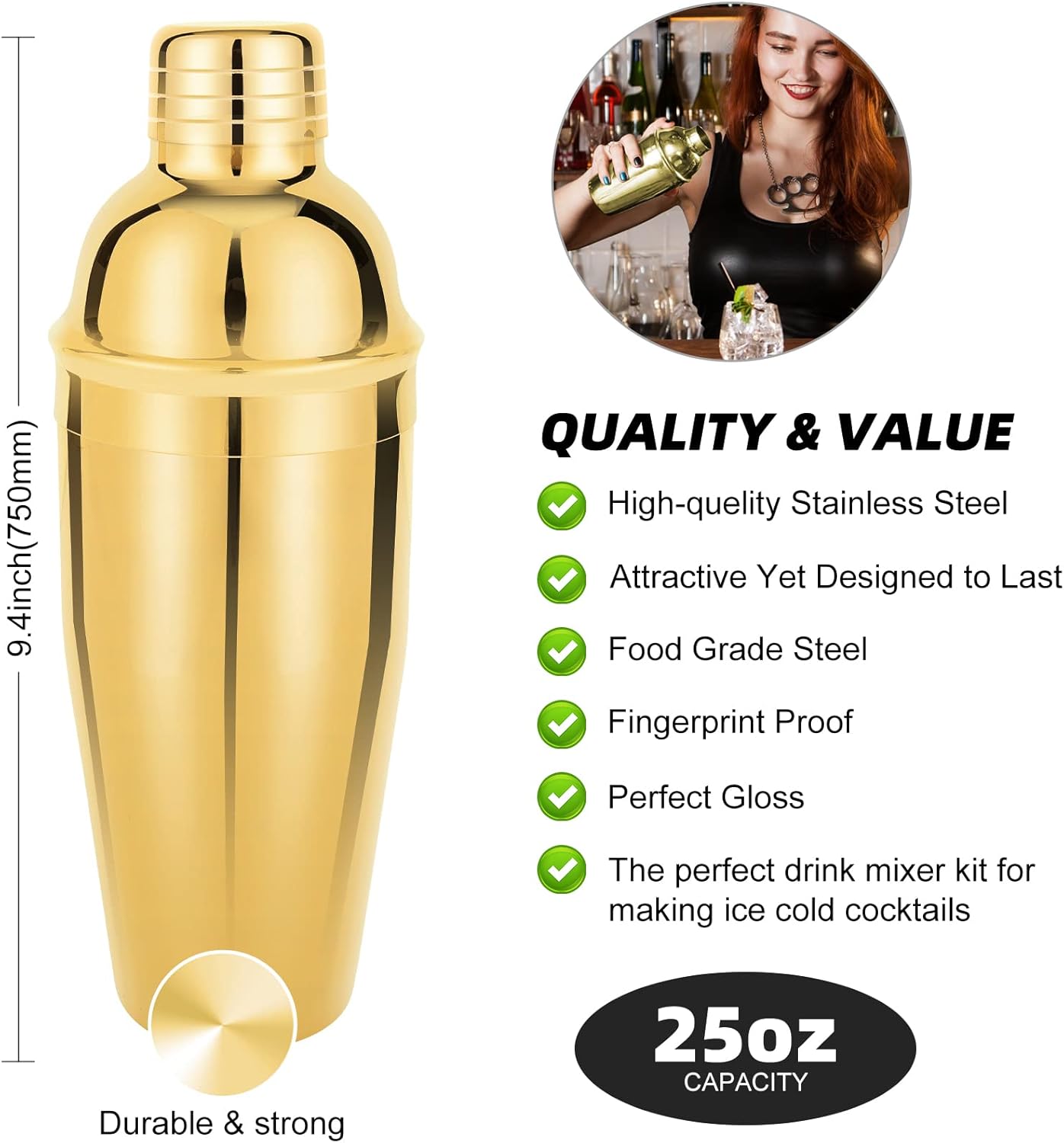 23 Piece Cocktail Shaker Set Bartender Kit with Acrylic Stand & Cocktail Recipes Booklet, Professional Bar Tools for Drink Mixing, Home, Bar, Party (Include 4 Whiskey Stones) - Gold
