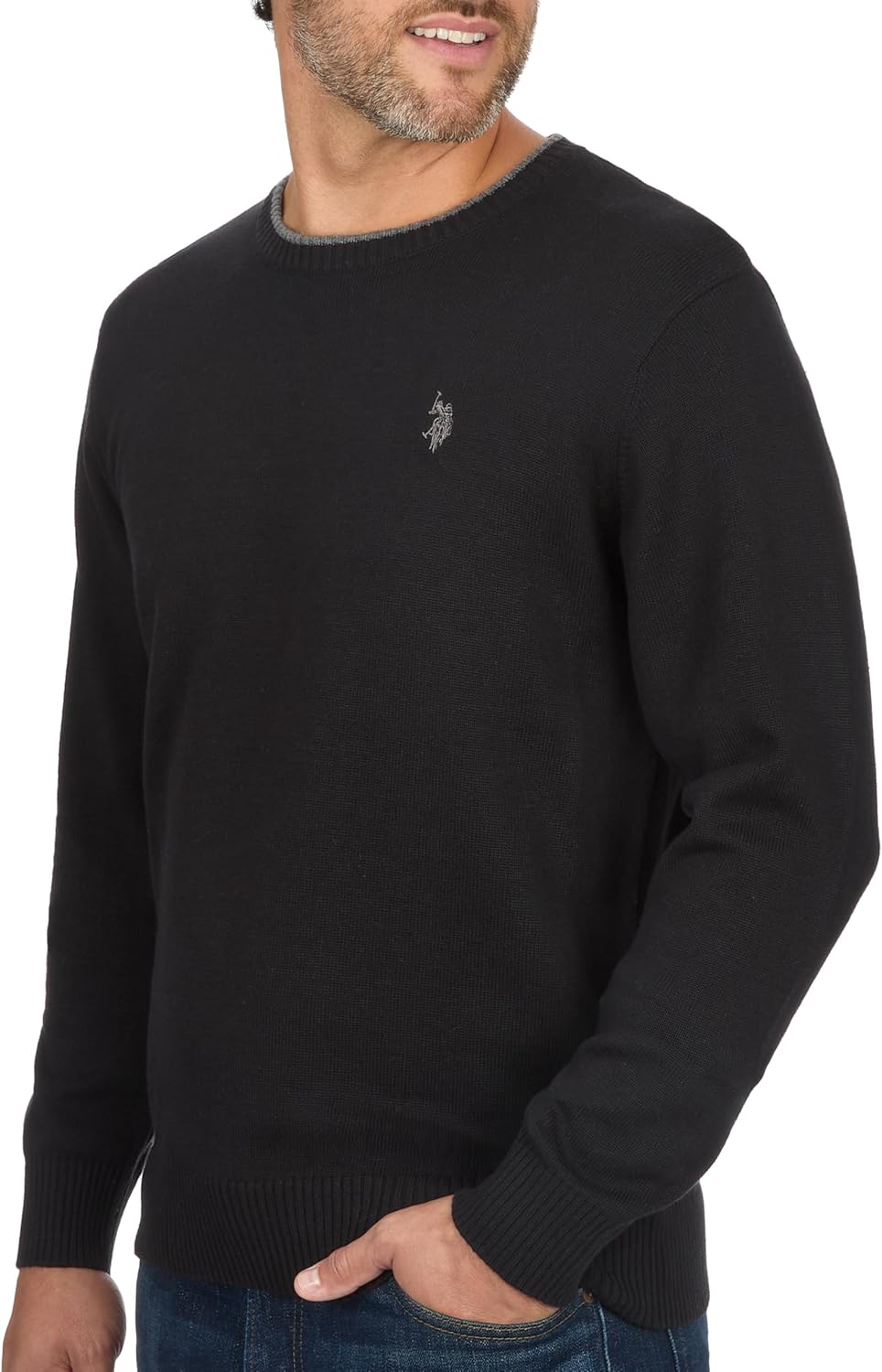 U.S. Polo Solid Jersey Crew Neck Sweater Pullover for Men