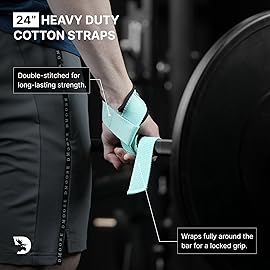 DMoose Fitness Lifting Straps 24 (Pair) - 5mm Padded Wrist Straps for Weightlifting & Powerlifting - Cotton Lifting Strap with Silicone Grip for Men & Women - Deadlift Strap for Gym (Cyan Silicone)