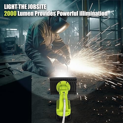 Miniatura 6 de Luz de 18 V compatible con batería Ryobi de 18 V, foco de 18 W 2000LM con puerto USB, cabezal giratorio de aleación de zinc de 110 grados, reflector