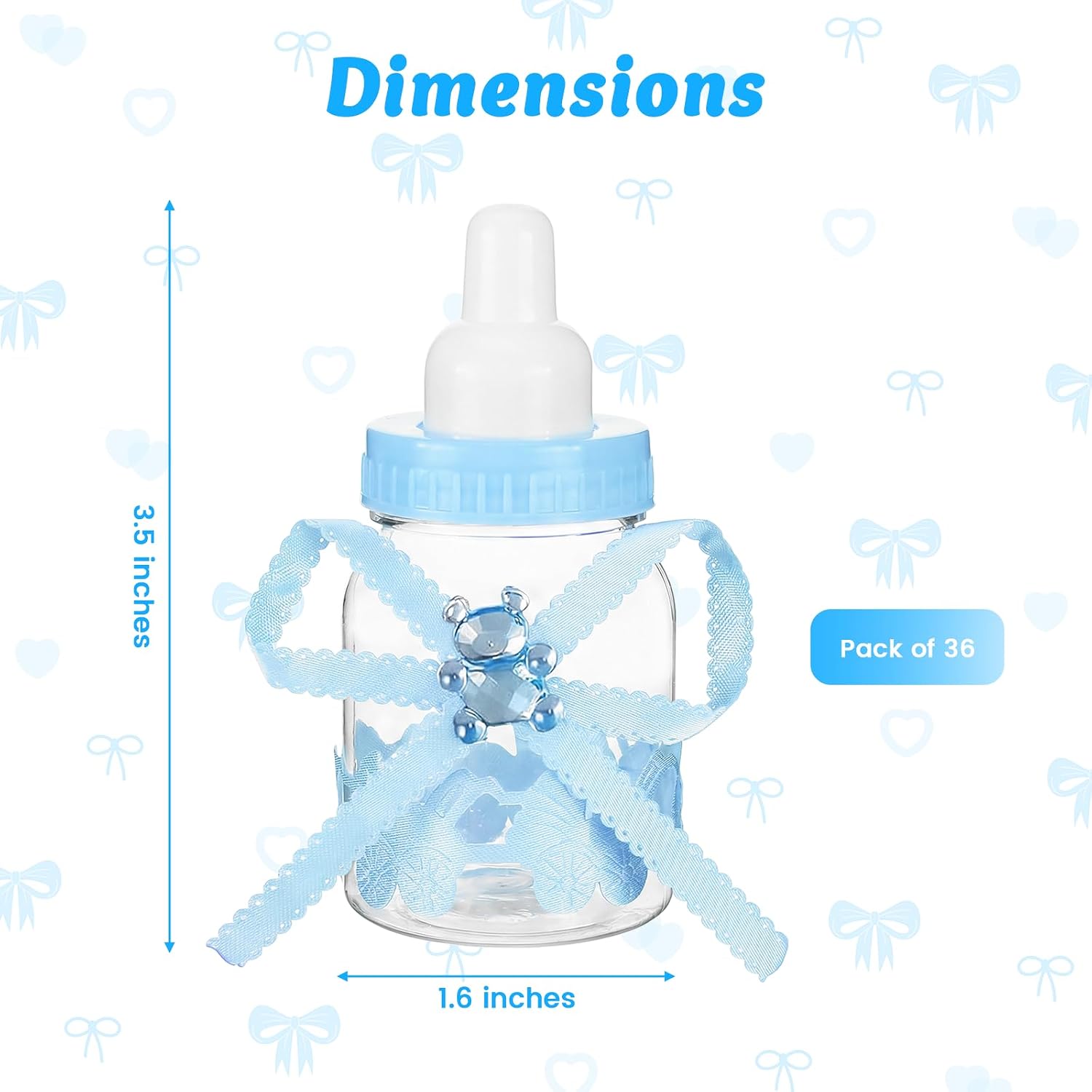 36 Pcs Mini Baby Bottles Bulk Bear Bottle Baby Bottle Candy Jar with Ribbon Gender Reveal Gift Milk Bottles with Ribbon Newborn Baptism Party Decor (Blue,Stylish)