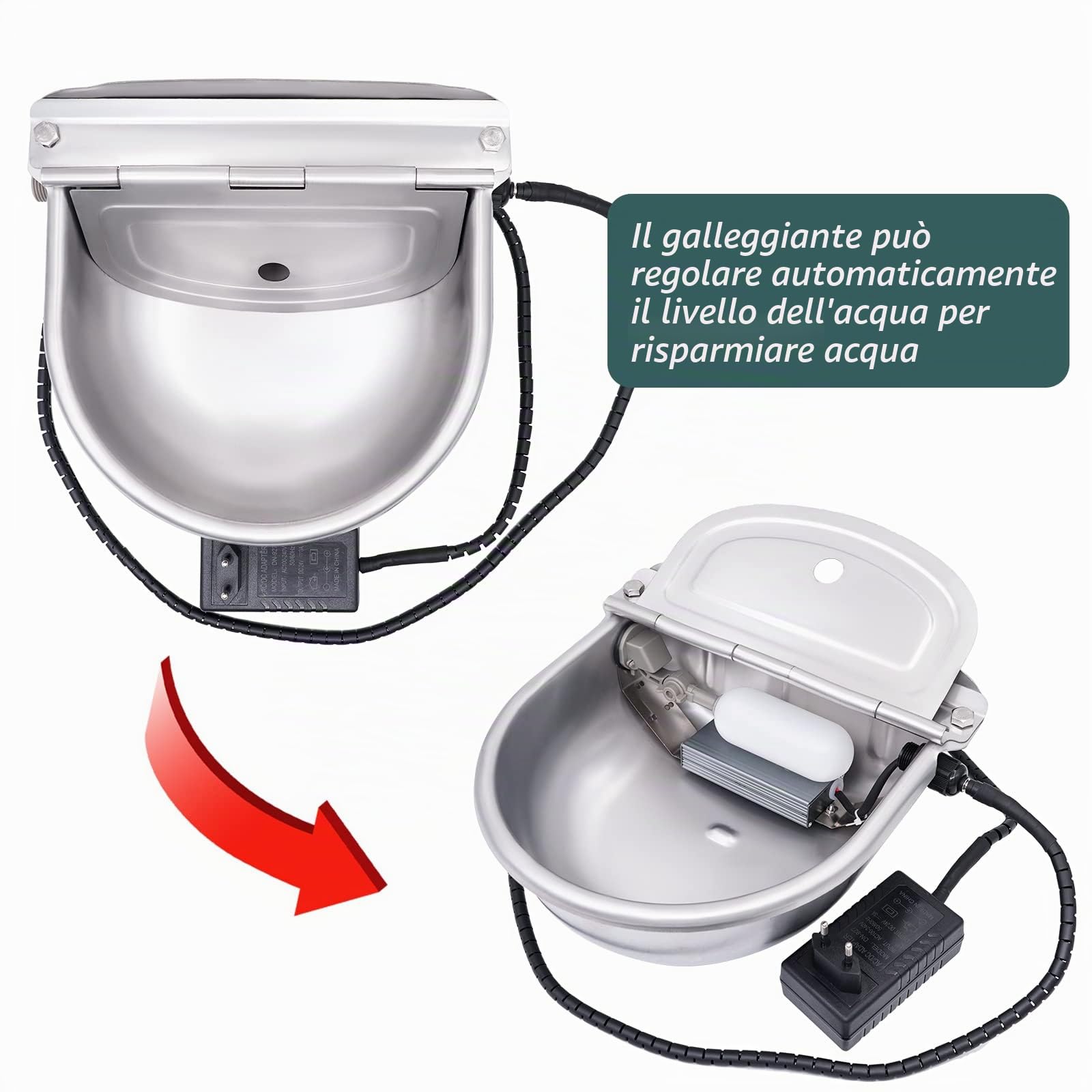 Bevande per Cavalli Riscaldate e Riscaldate a Prova di Gelo, con Valvola Galleggiante Regolabile per Capre, Pecore, Bovini, Salice (24 V, 80 W)