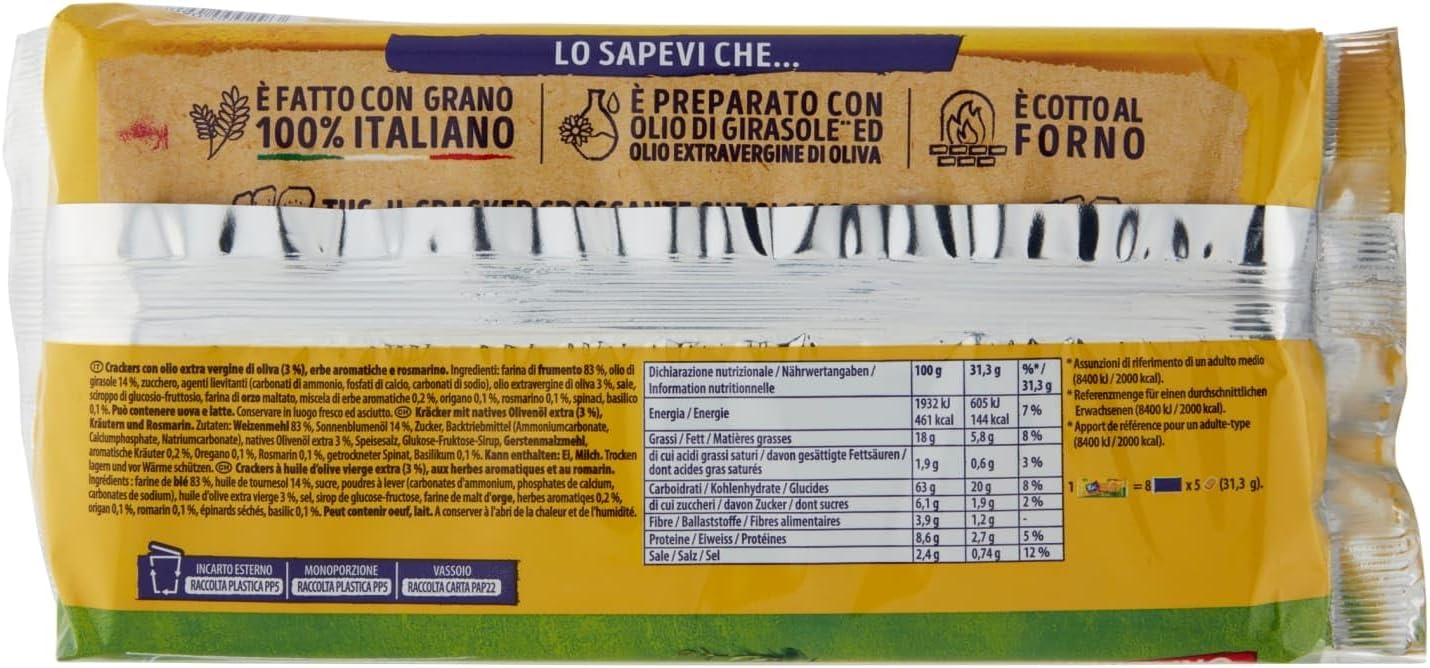 Tuc Cracker, Gusto Rosmarino ed Erbe Aromatiche, Cotto al Forno con Grano 100% Italiano, 250g - Immagine 5