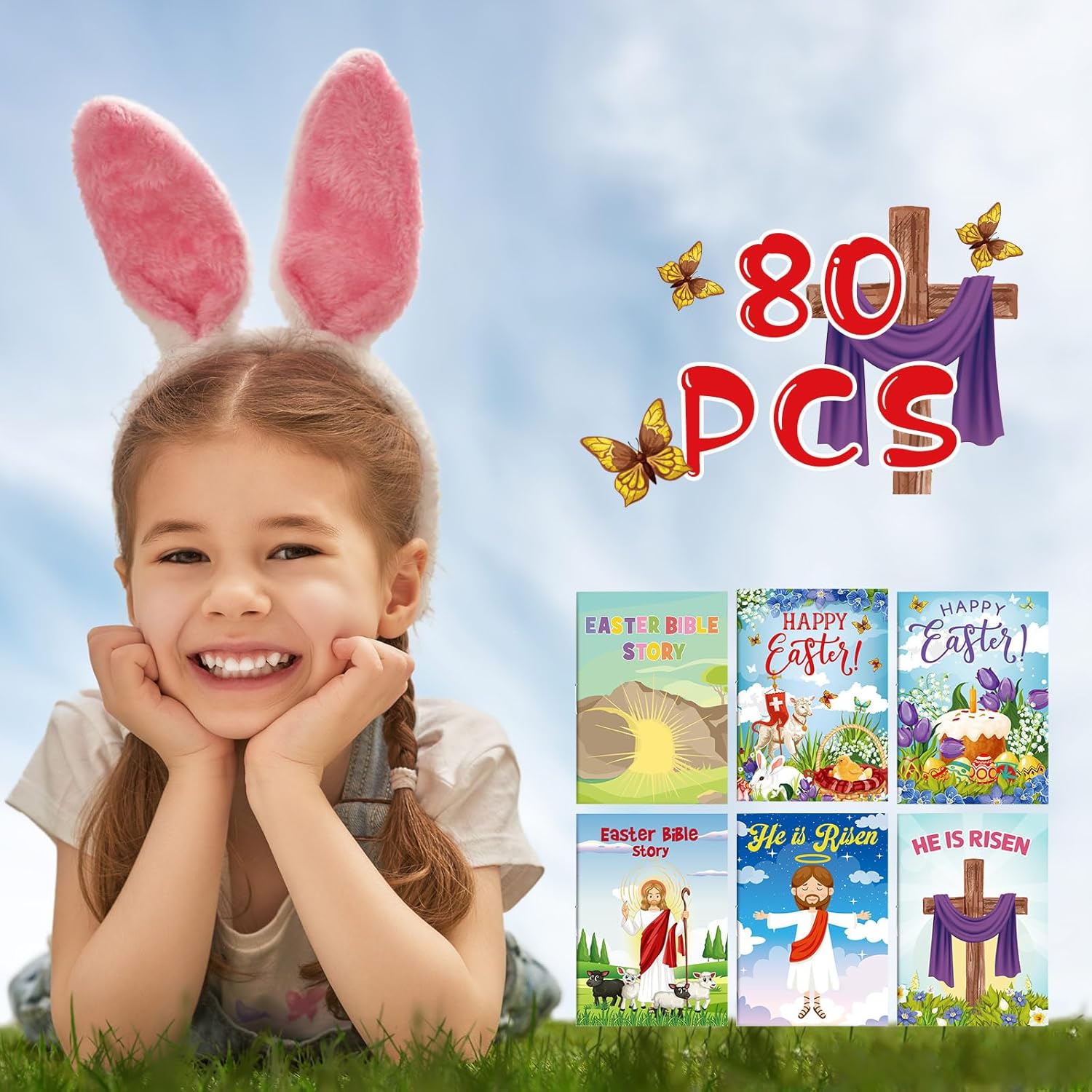 Yexiya 80 Pcs Easter Bible Coloring Books for Kids Christian Coloring Book Bulk Christian Stories to Color Religious Gift for Kid Easter Party Favor Bible Stuff Item Basket Stuffers Activity Supplies