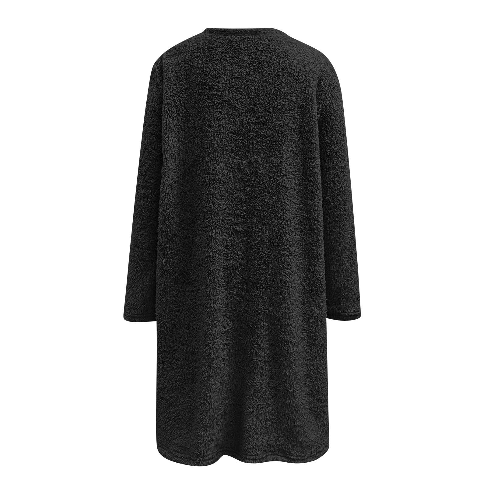 Da Donna A Maniche Lunghe con Pullover, Autunno E Inverno, in Morbido Pile Doppio, Rilievo Comodo Abbigliamento Casa per Le Notti Fredde Pigiami Famiglia Coordinati (Black, S) Pigiama