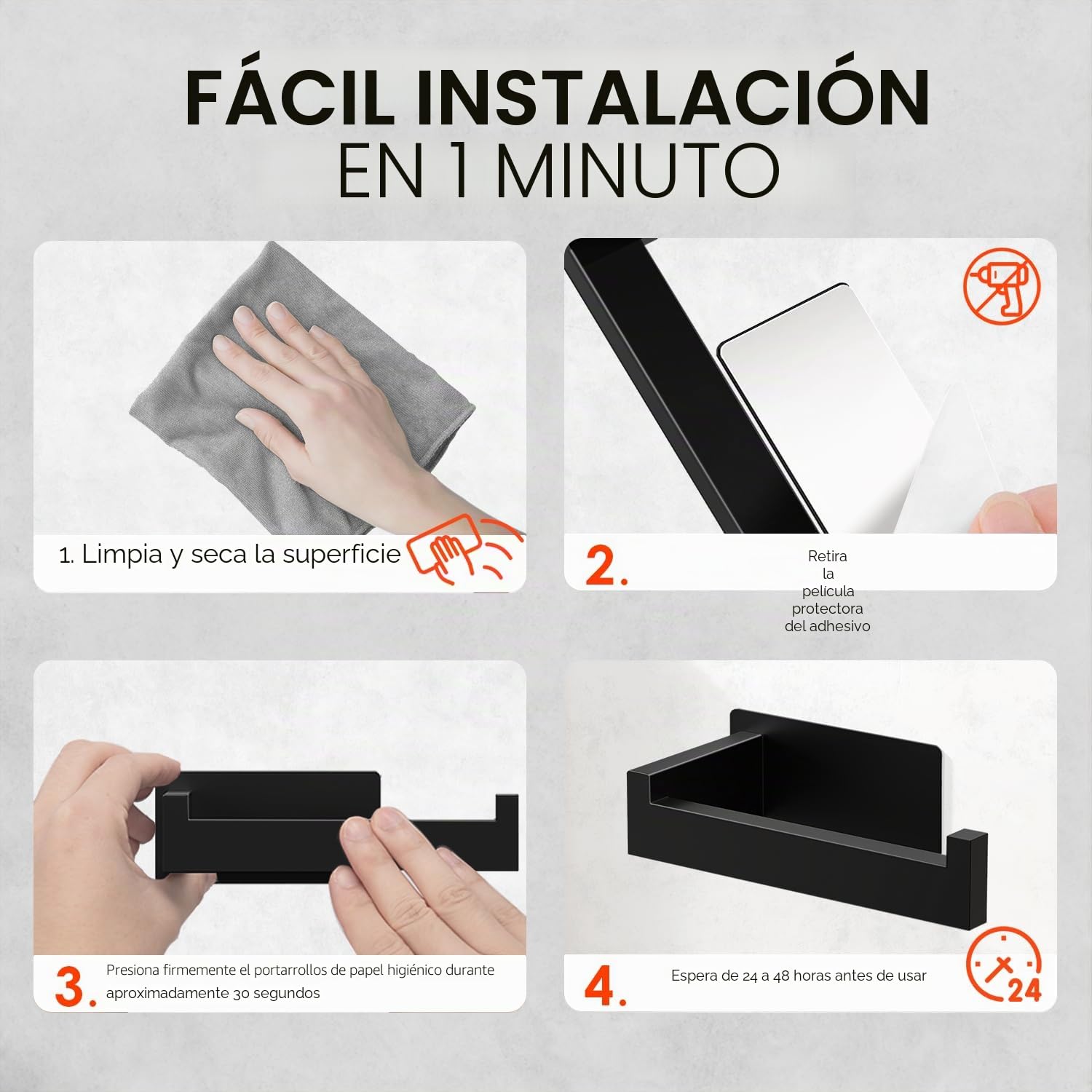 Auxmir Portarrollos Papel Higienico 2 Piezas Acero Inoxidable Baño Adhesivo, Fácil Instalación Soporte sin Taladro Autoadhesivo, Negro