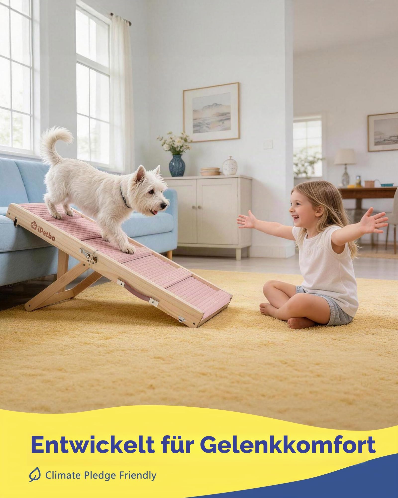 Hunderampe Sofa für kleine Hunde bis 16 kg, klappbar, Rosa