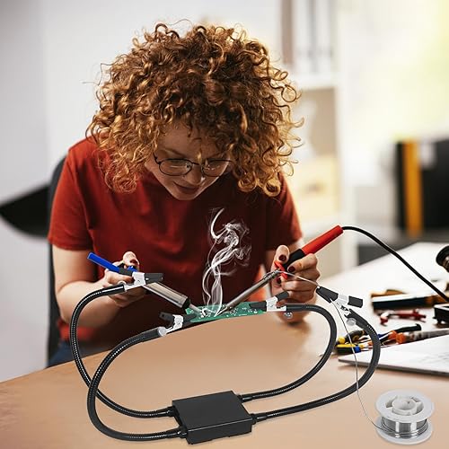 Miniatura 6 de Helping Hands - Herramienta de tercera mano para soldar con base de aluminio, 4 brazos de metal flexibles y clips de cocodrilo, herramienta de