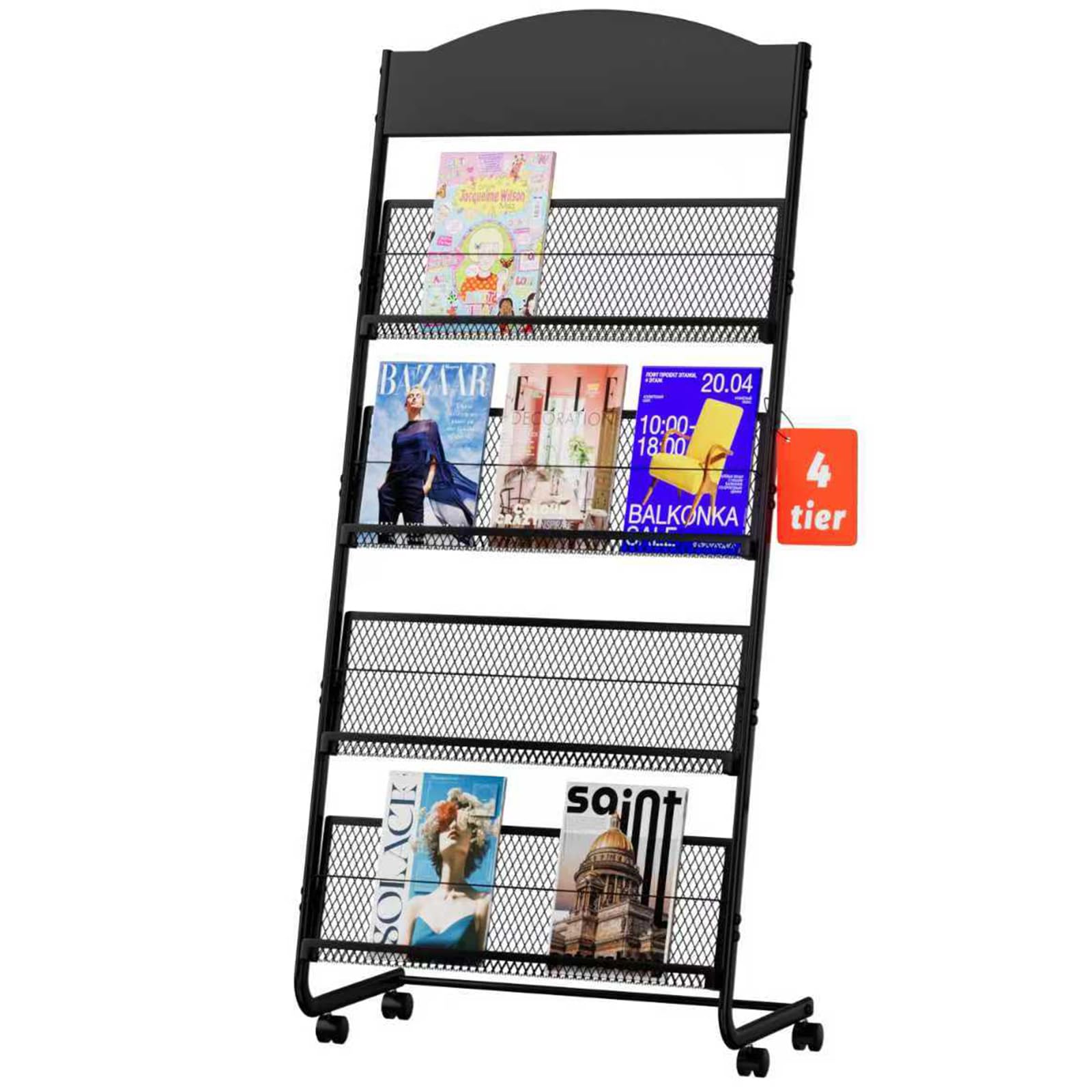 Yinghao Floor Standing Magazine Rack, 4 Layer Iron Magazine Rack Floor, Suitable for the Display of Brochures or Documents in Exhibitions, Shopping